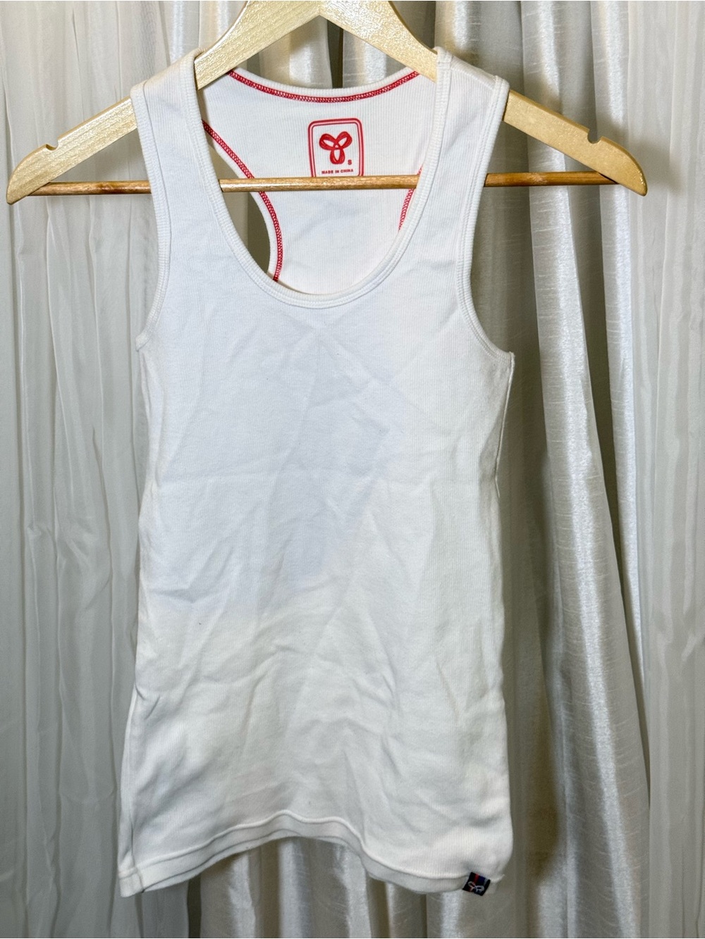 TNA White Ribbed Tank Top with Red Trim